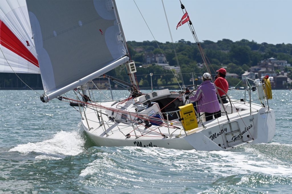 Moslty Harmless leading SORC COVID Shakedown Race Sunday 7th June 2020 Single and Double handed race around bouys in the Solent. Photo Rick Tomlinson Mostly Harmless